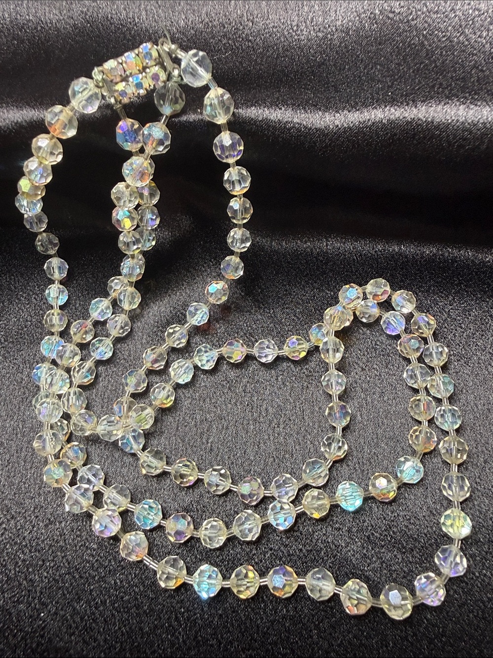 Aurora Crystal Bead Long Necklace - Clear Iridescent